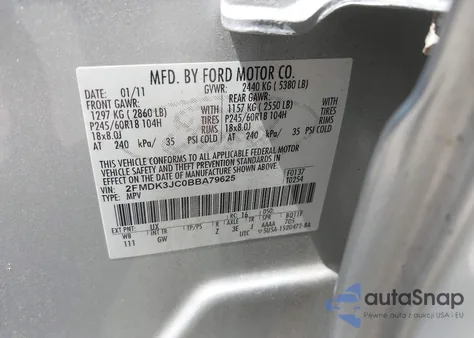 2011 Ford Edge Sel из США, поврежденный, VIN 2FMDK3JCOBBA79625